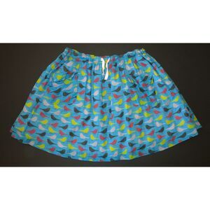 Mini Boden teal Blue pink yellow black dove bird print skirt pocket 10 11 12 Y